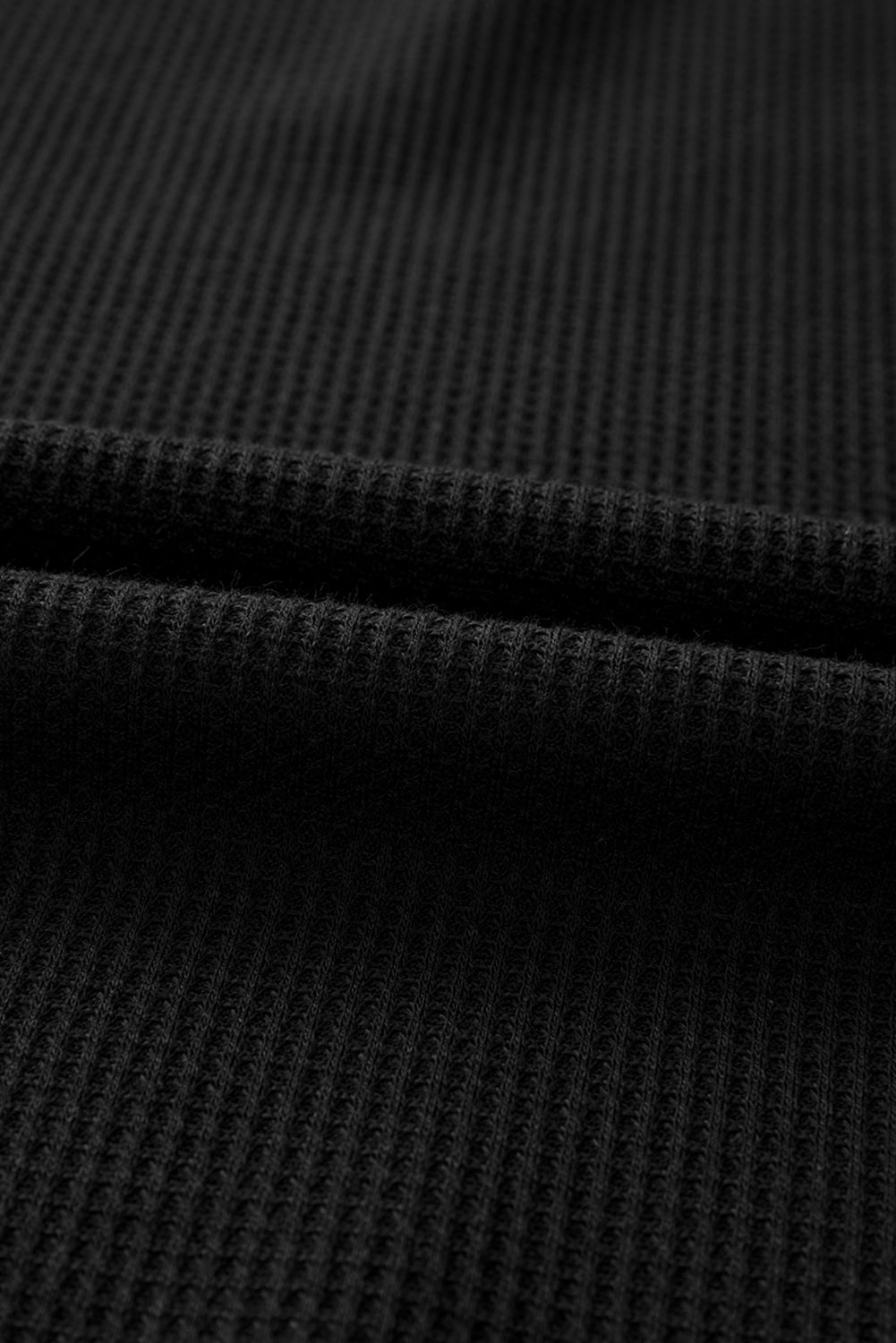 Solid Waffle Knit Round Neck Long Sleeve Top