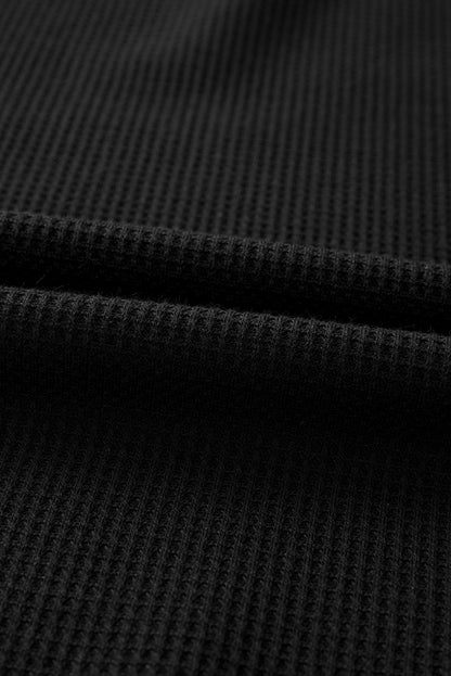 Solid Waffle Knit Round Neck Long Sleeve Top