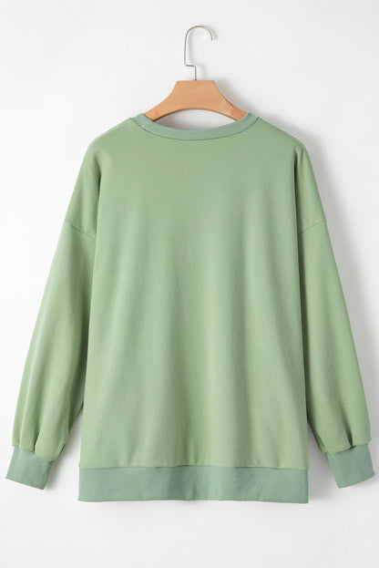 Solid Ribbed Trim Pullover Sweatshirt