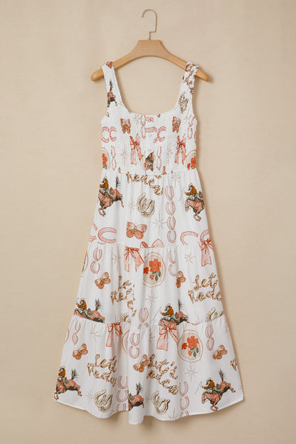 Western Horseshoe Smocked Sleeveless Midi Dress