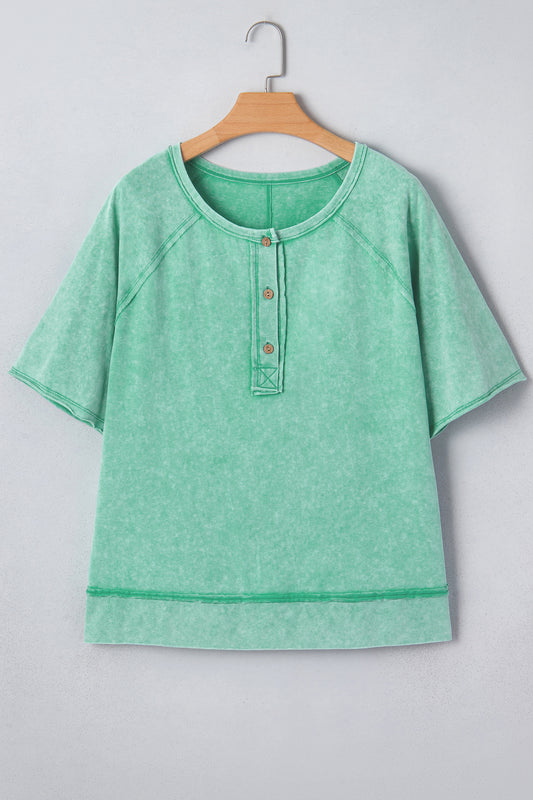 Mineral Wash Half-Button Raglan Sleeve T-Shirt