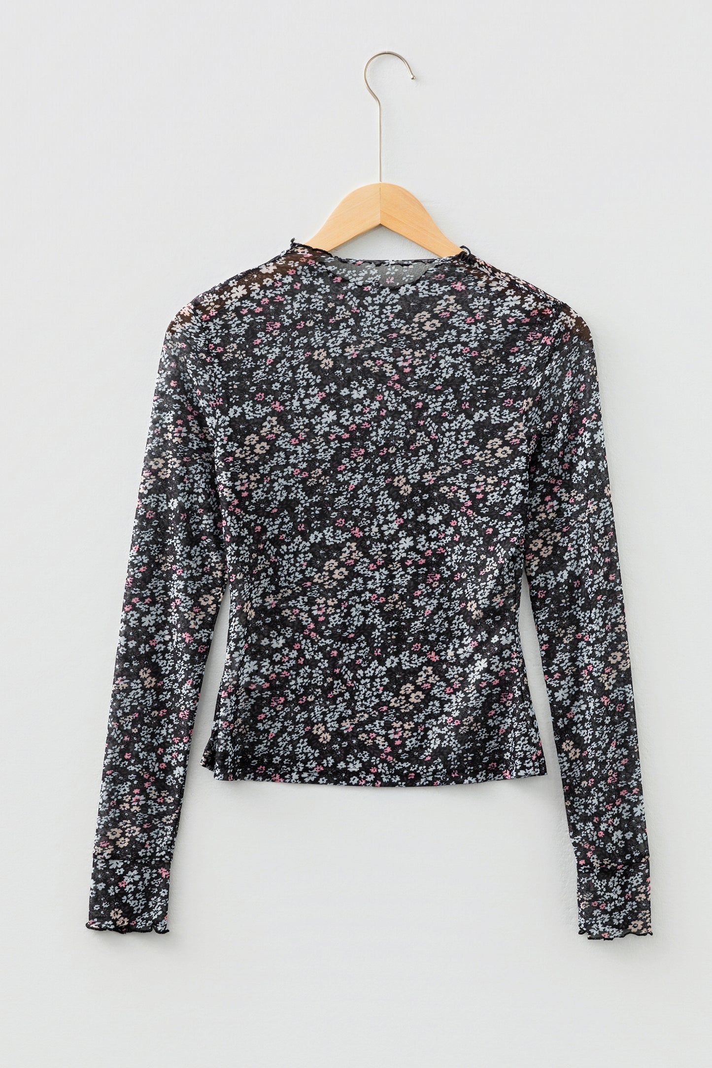 Ditsy Floral Mesh Thumbhole Sleeve Top