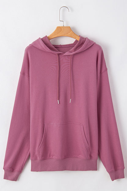 Solid Kangaroo Pocket Drawstring Hoodie