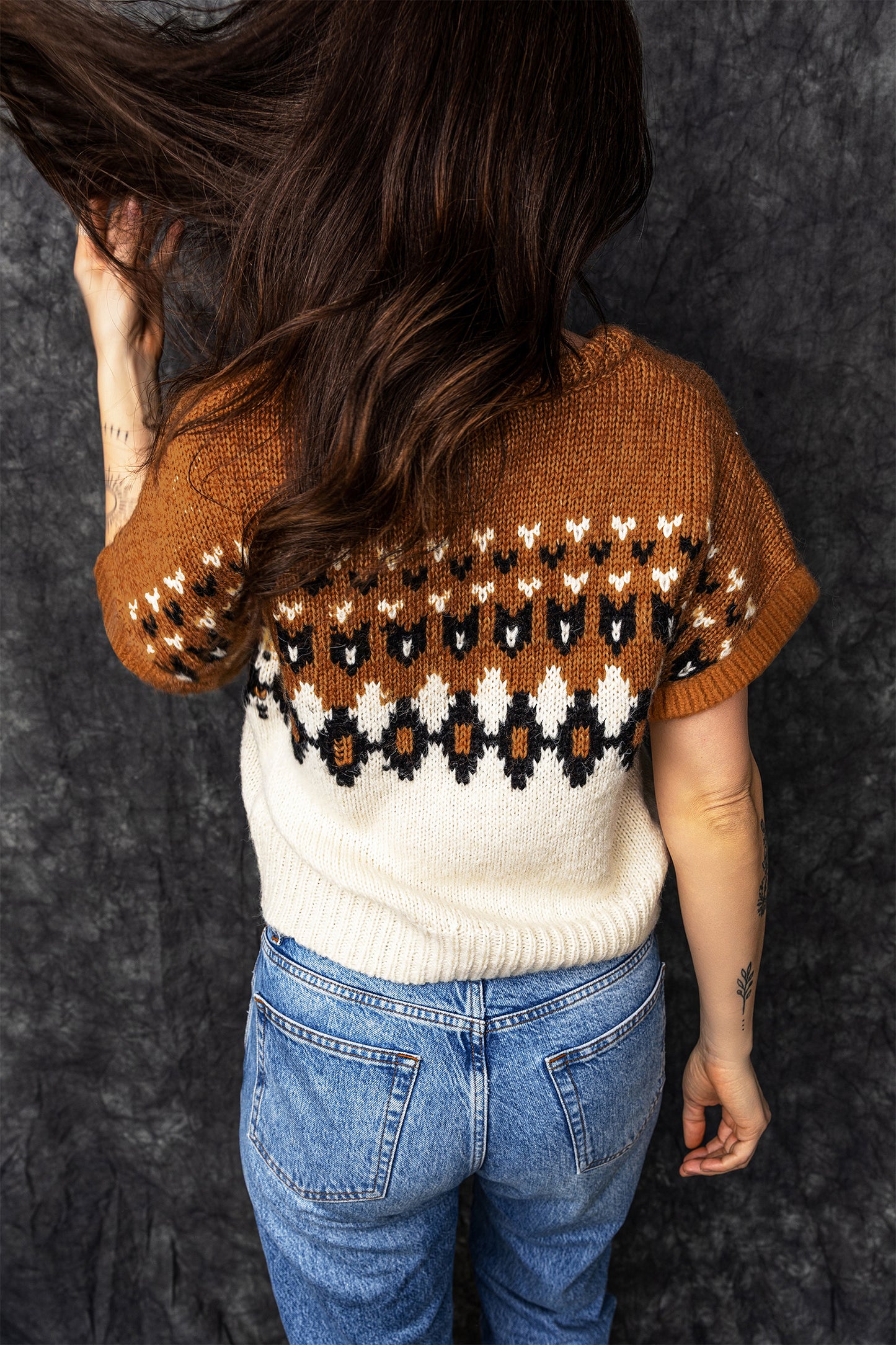 Western Geometric V-Neck Short Sleeve Knit T-Shirt