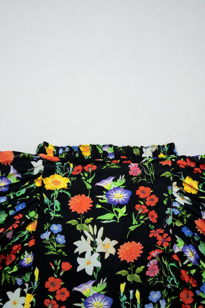 Flower Tiered Flutter Sleeve V-Neck Blouse