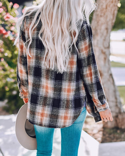 Plaid Split Hem Buttoned Shacket