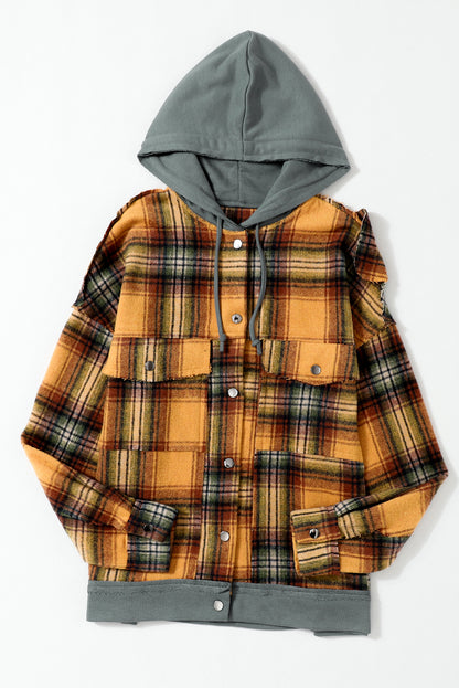 Plaid Hooded Snap Button Jacket