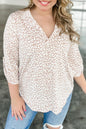 Leopard Tab Sleeve V-Neck Top Plus Size