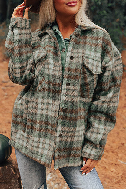 Plaid Collared Button Front Shacket