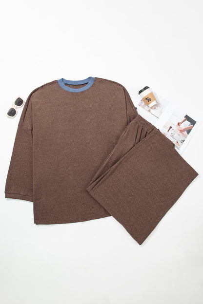 Plus Size Patchwork Colorblock Long Sleeve Top & Pant Set