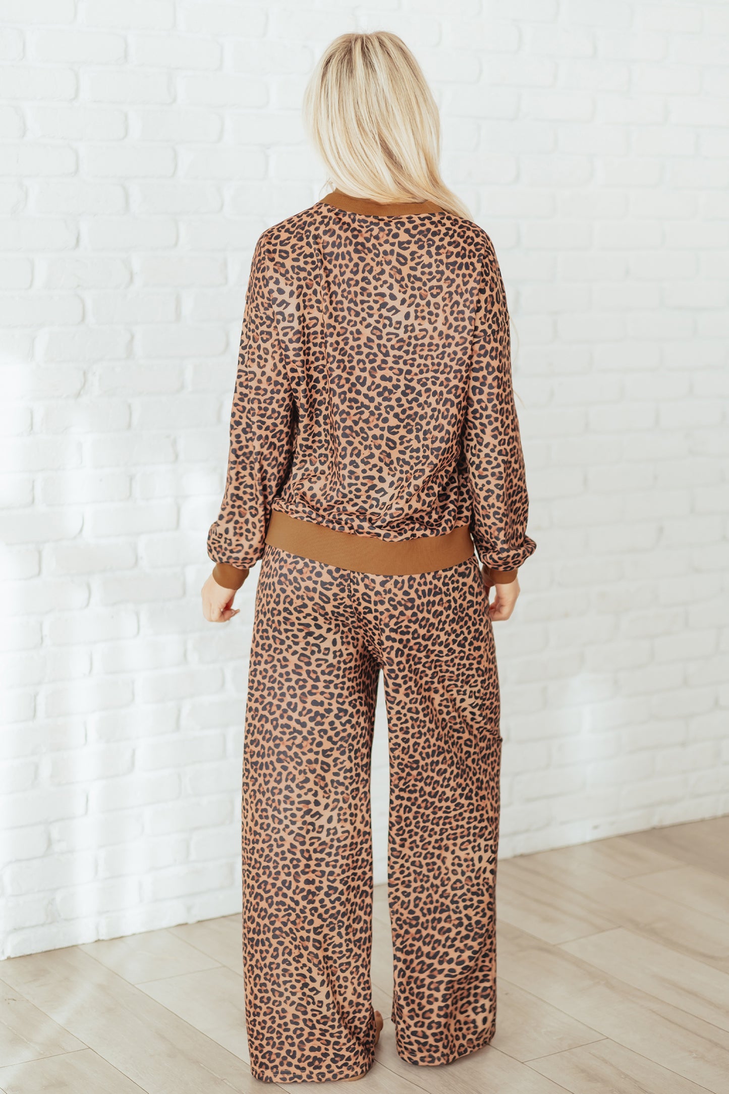 Leopard Bow Embroidered Pullover and Pants Set