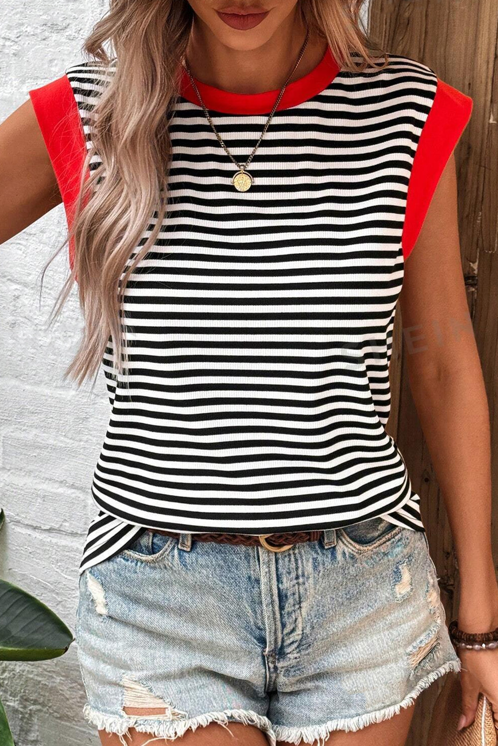 Stripe Colorblock Edge Tank Top