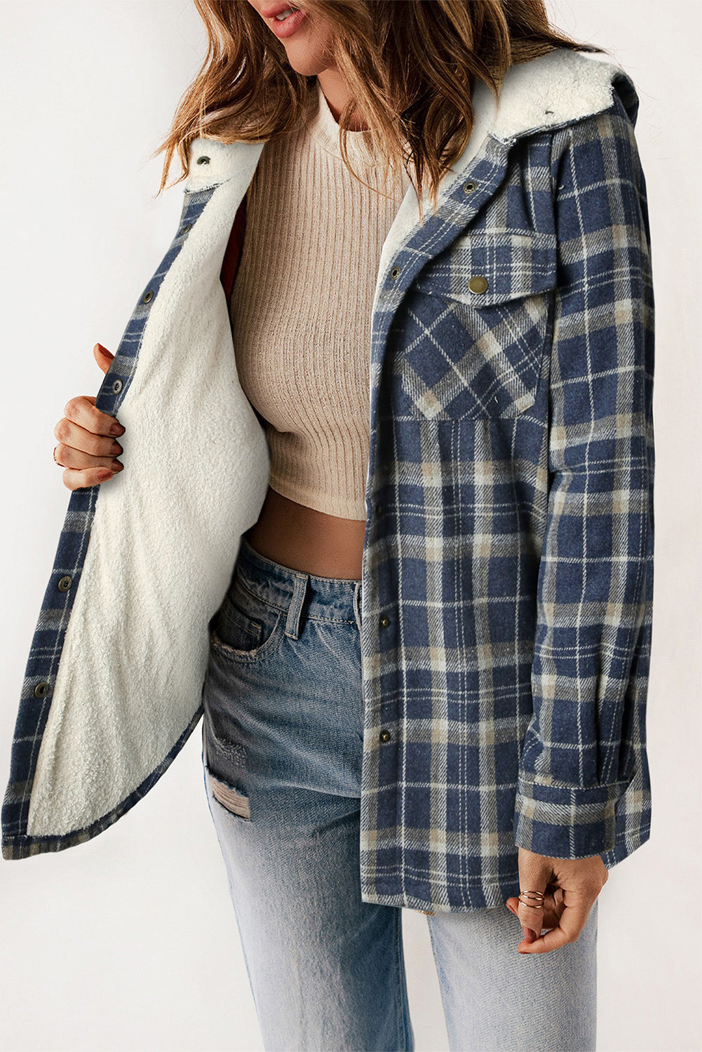 Plaid Sherpa Lined Hooded Shacket