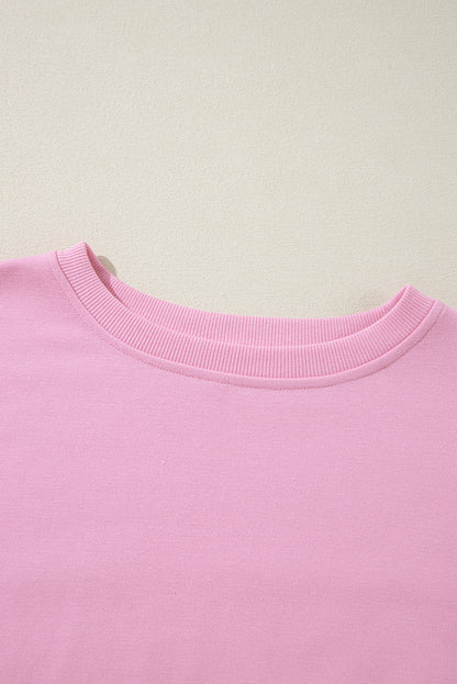 Colorblock Exposed Seam Side Slit Long Sleeve Sweatshirt