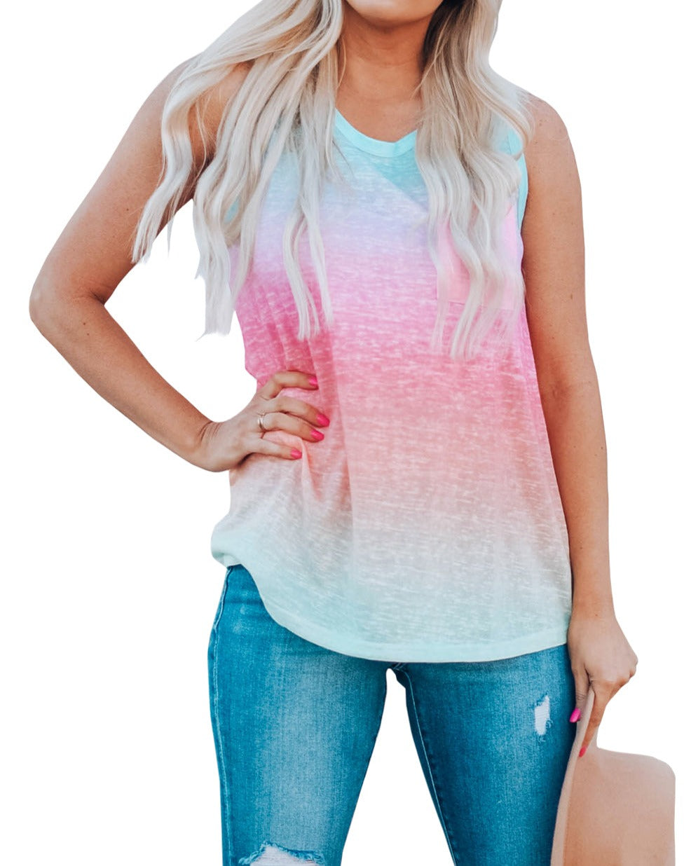 Ombre Round Neck Tank Top