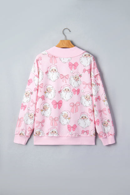 Christmas Santa Bow Mock Neck Graphic Sweatshirt
