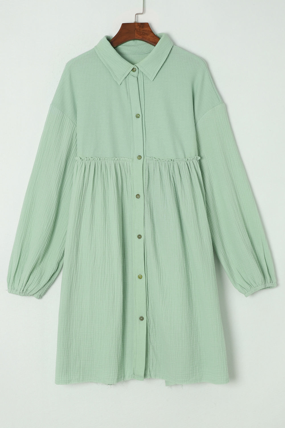 Gauze Puff Sleeve Shirt Dress