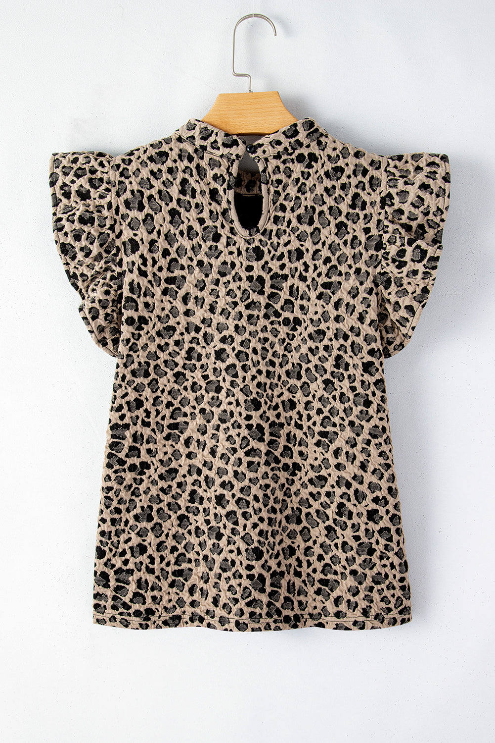 Leopard Ruffle Sleeve Back Button Top