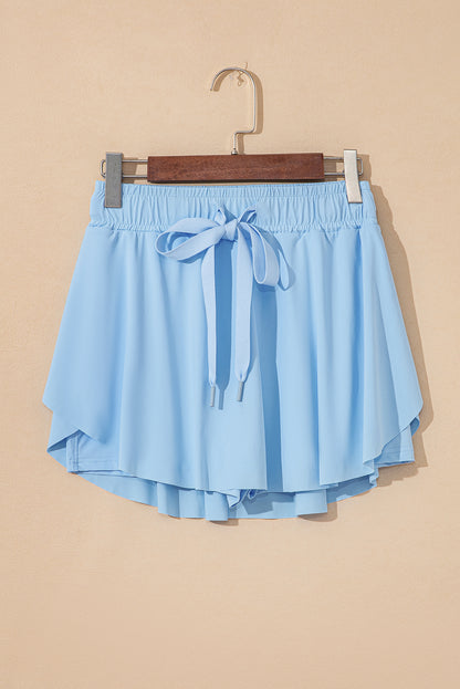 Solid Drawstring Elastic Waist Lined Tennis Skort