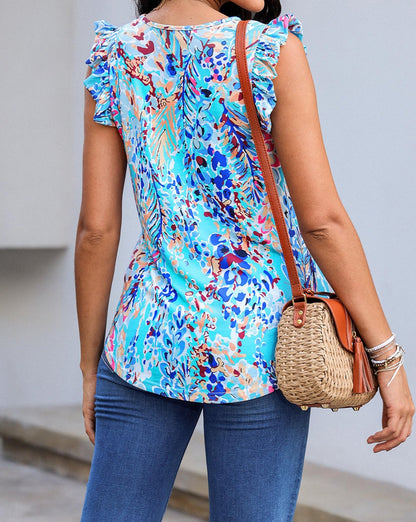 Floral Ruffle Sleeve Tank Top