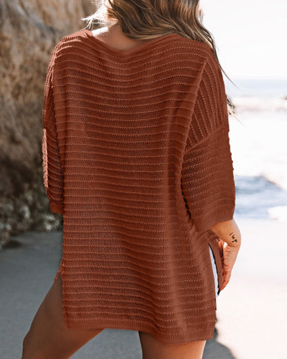 Ribbed Knit Drop Shoulder Tee