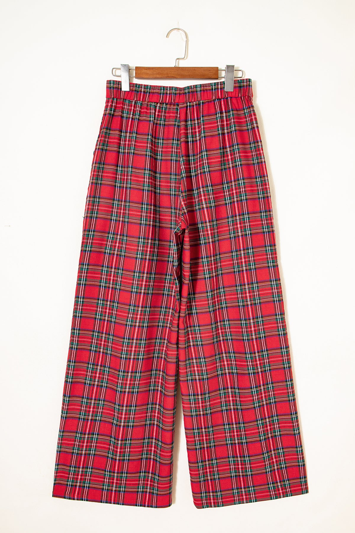 Plaid Pleated Elastic Waist Wide Leg Pants