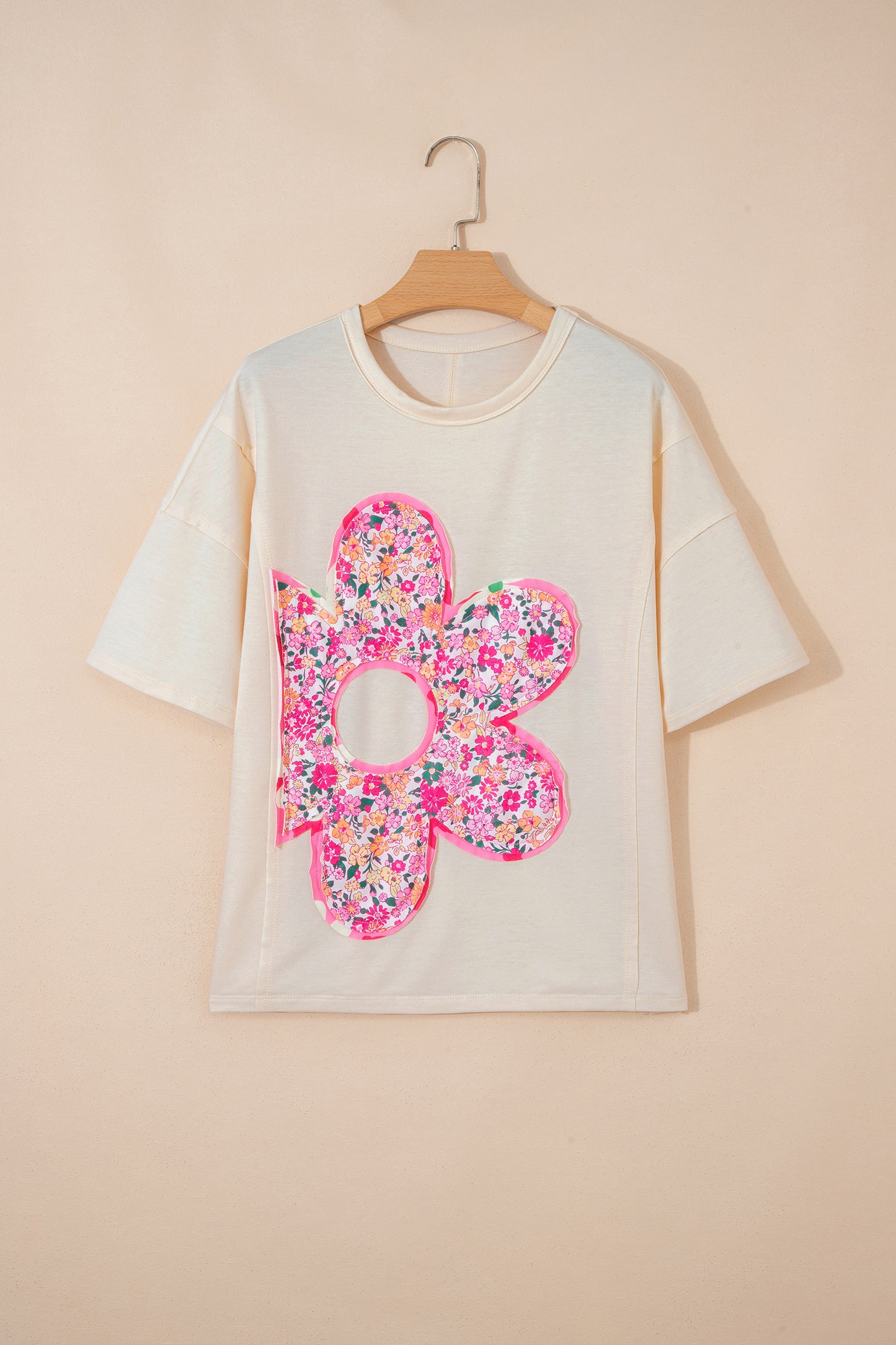 Floral Patchwork Raw Seam Oversize Tee
