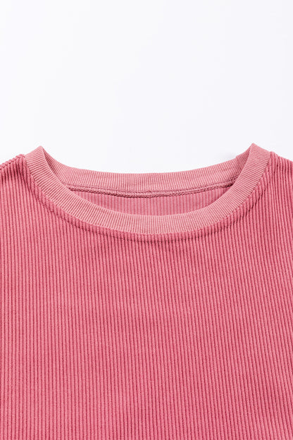 Solid Ribbed Corduroy Long Sleeve Oversized Sweatshirt