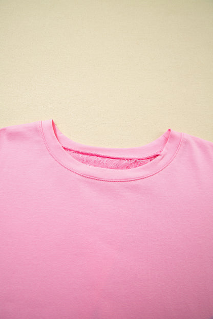 Floral Eyelash Lace Patchwork 3/4 Sleeve Tee