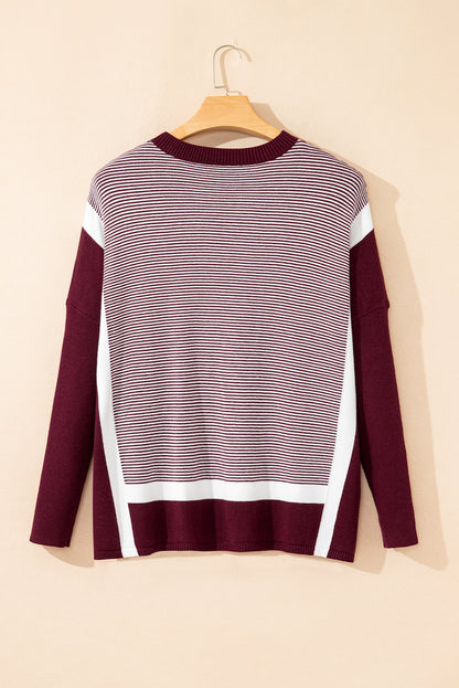 Stripe Colorblock Patchwork Dolman Sleeve Sweater
