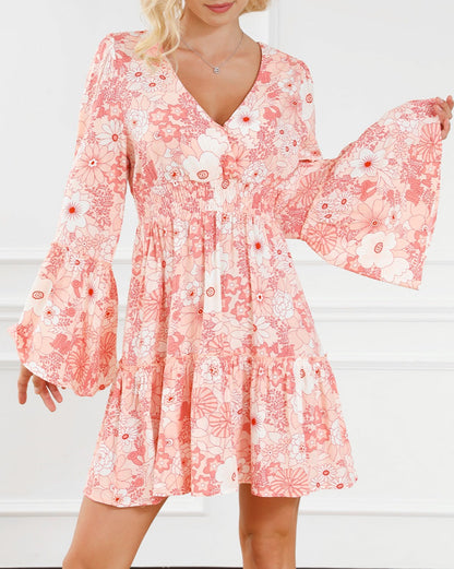 Floral Ruffle Bell Sleeve Dress