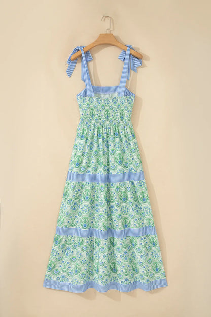 Floral Geometric Stripe Patchwork Sleeveless Dress