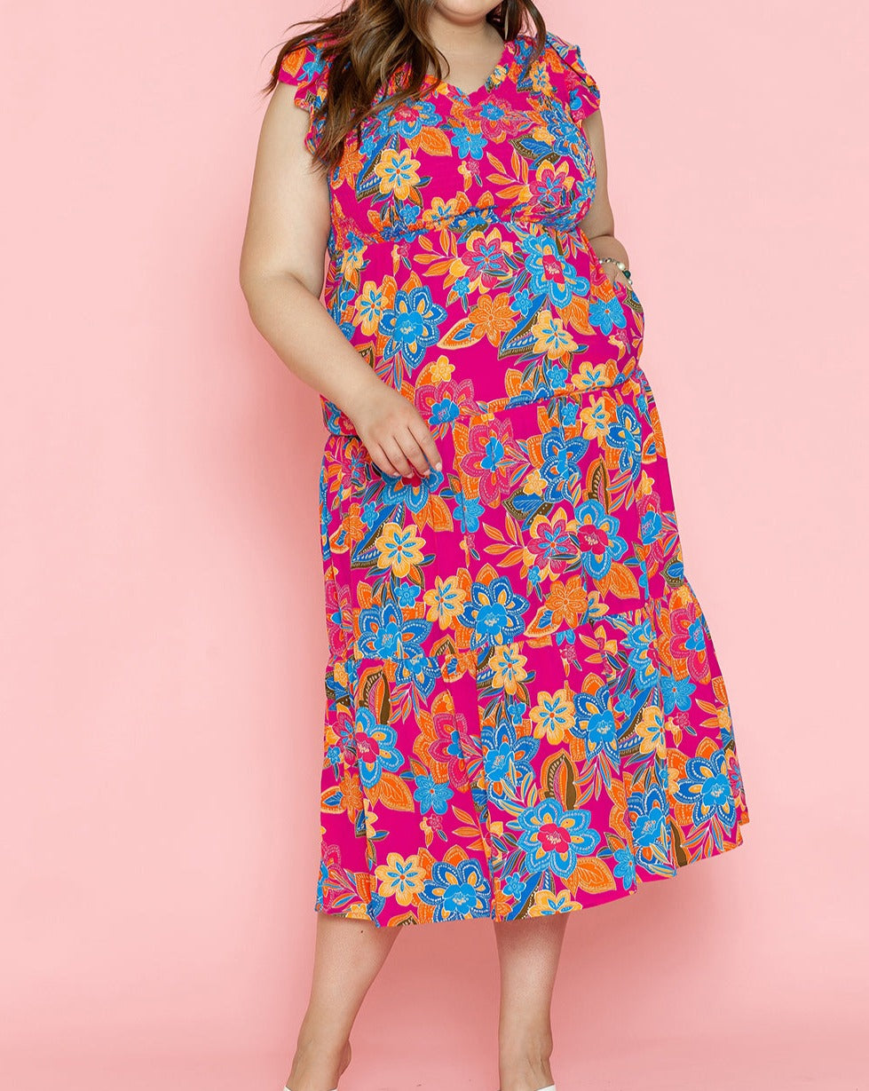 Floral Flutter Sleeve Maxi Dress Plus Size