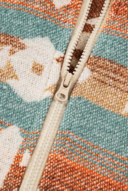 Western Aztec Quarter-Zip Elastic Cuffs Sweatshirt