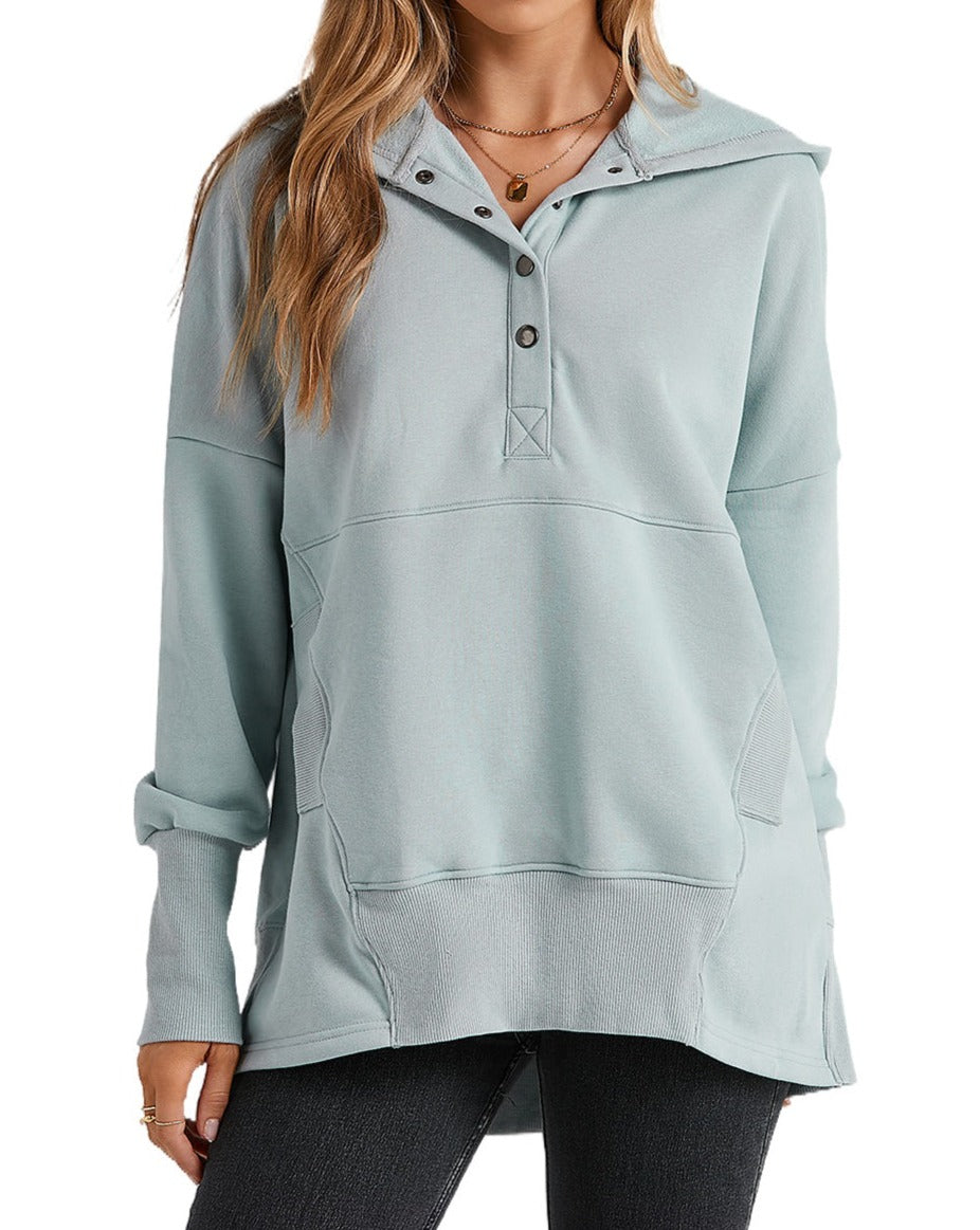 Buttoned Henley Kangaroo Pocket Hoodie