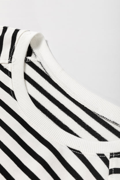 Stripe Raglan Sleeve Side Slit Sweatshirt