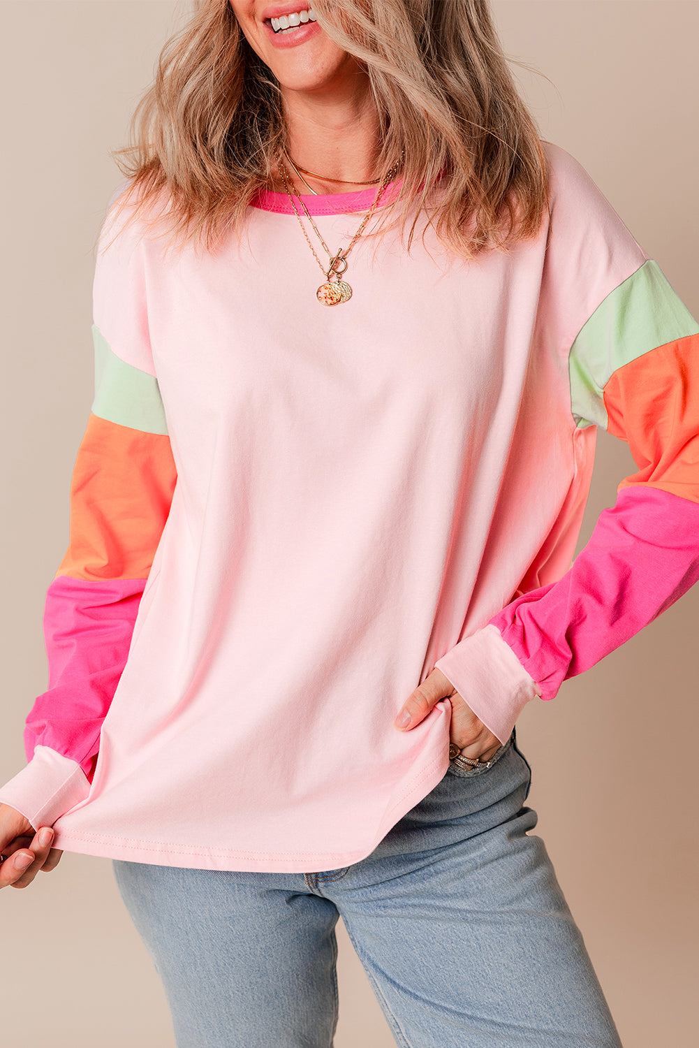 Colorblock Patchwork Long Sleeve Top