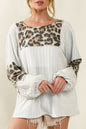 Leopard Patchwork Puff Sleeve Blouse