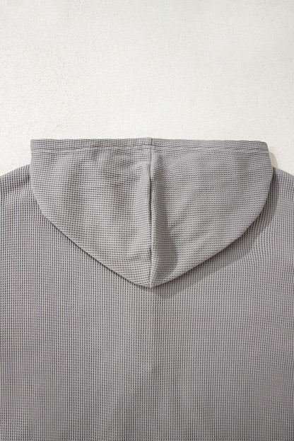 Stripe Waffle Patchwork Hooded Long Sleeve Top