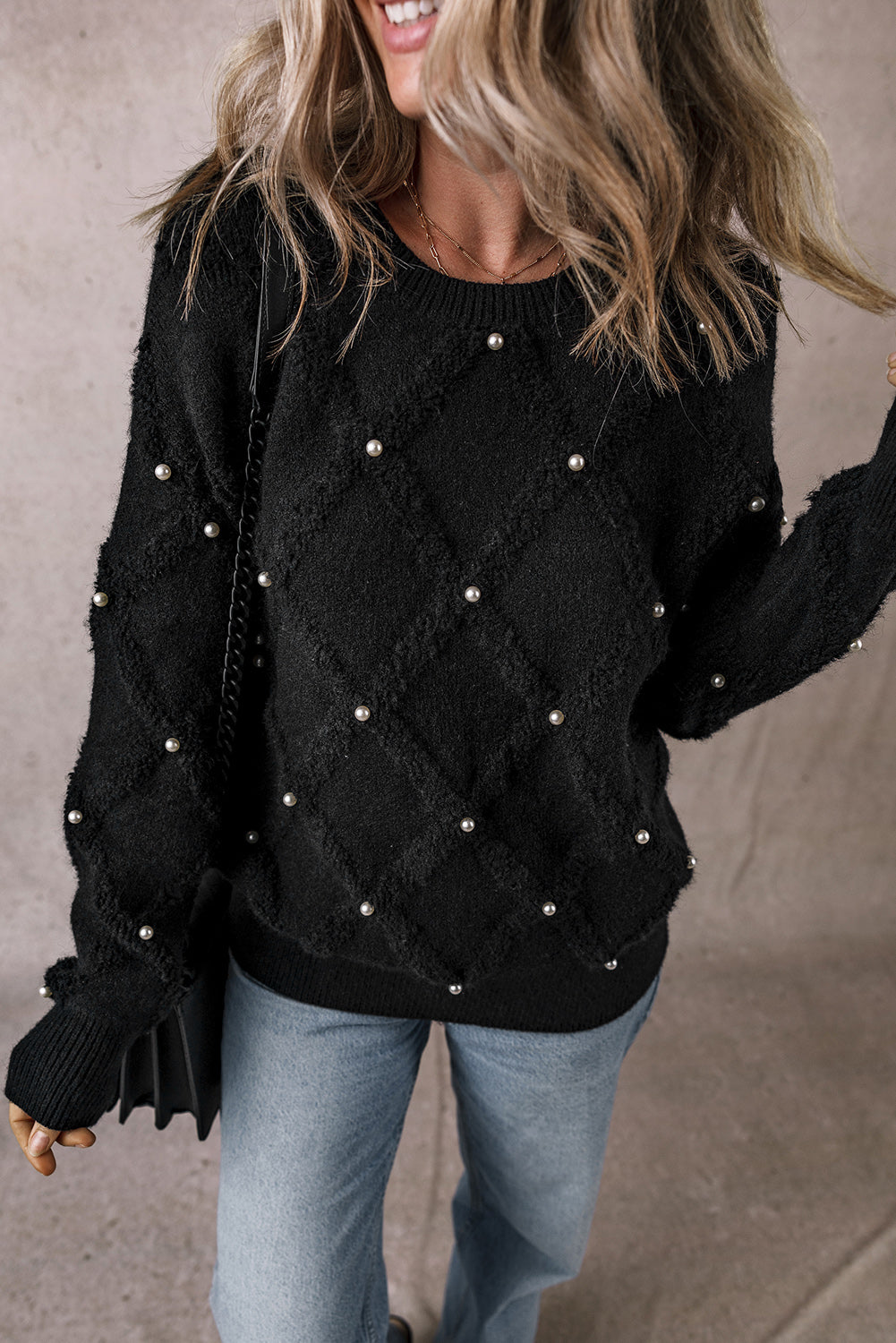 Pearl Embellished Long Sleeve Sweater