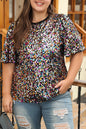 Plus Size Sequin Short Sleeve Top