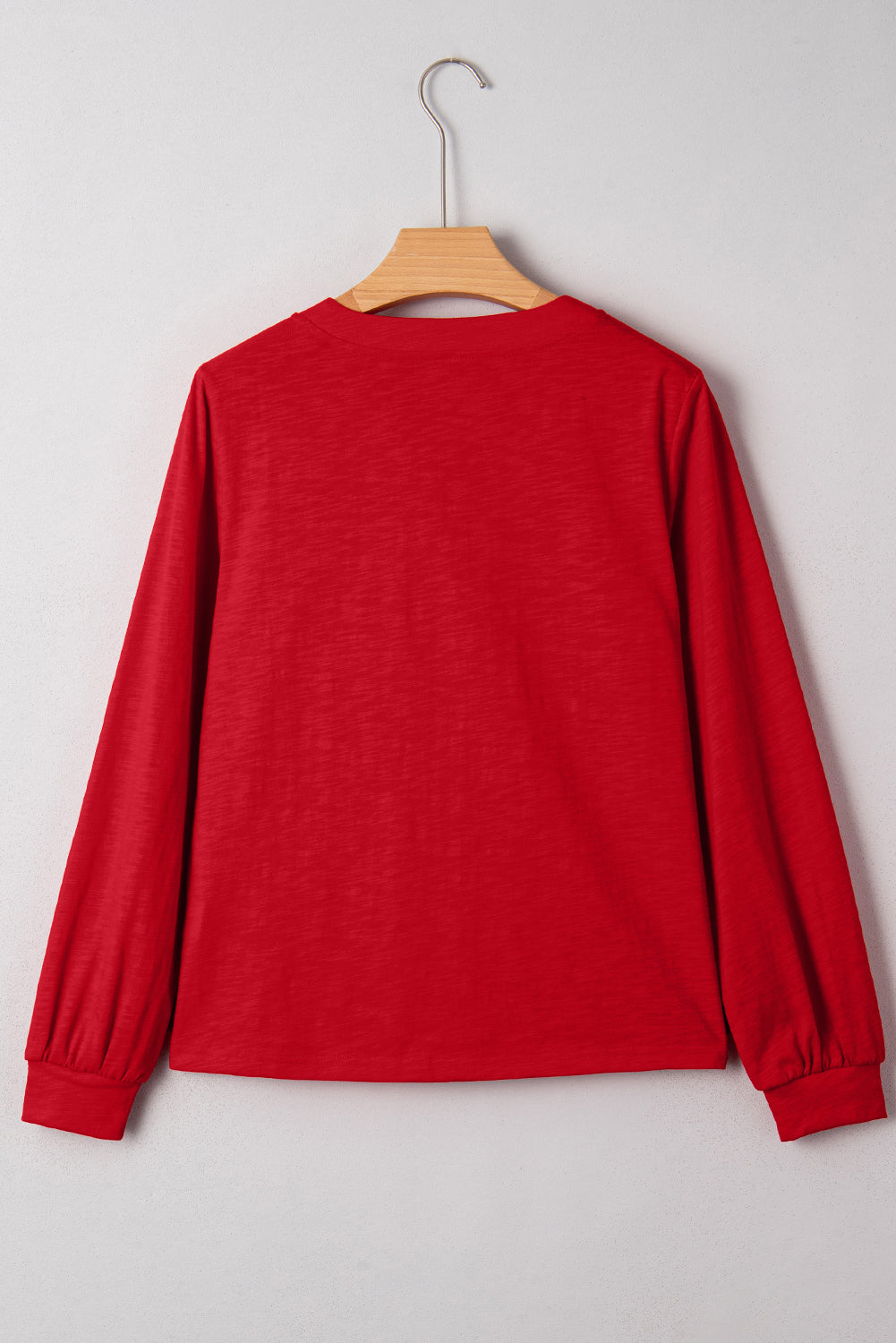 Solid V-Neck Button Long Sleeve Top