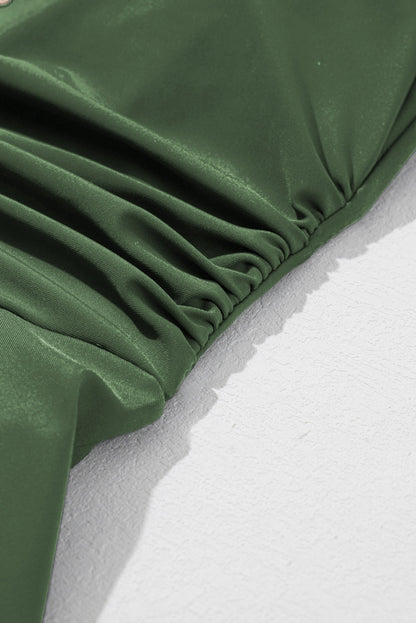 Ruffle Lace Trim V-Neck Short Sleeve Swim Dress