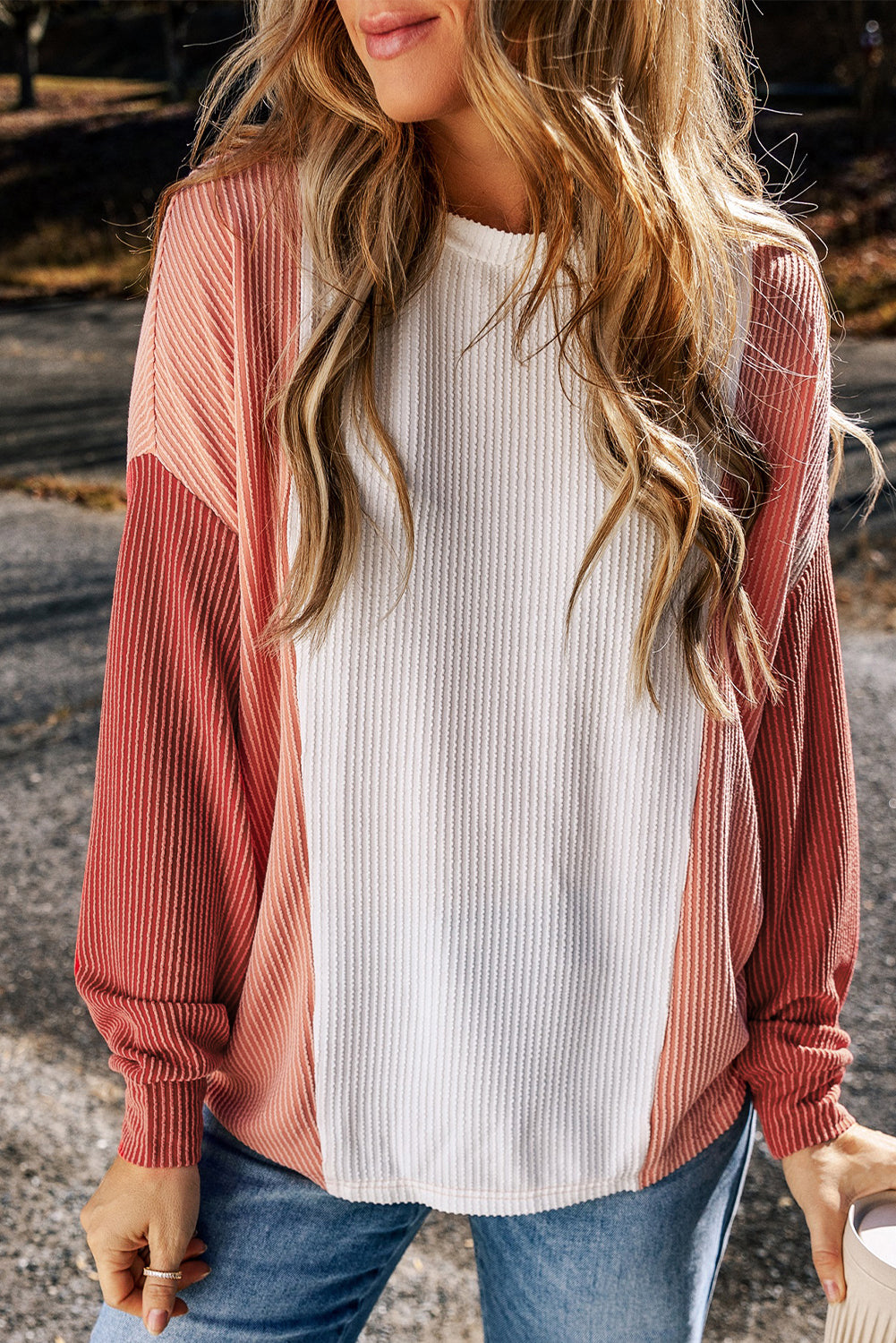 Colorblock Ribbed Drop Shoulder Top