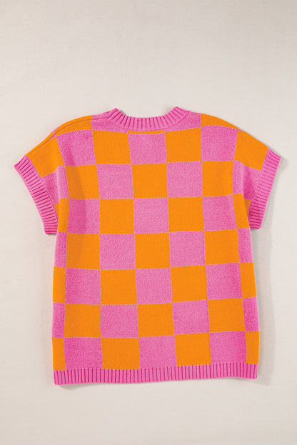 Colorblock Checker Ribbed Trim Top