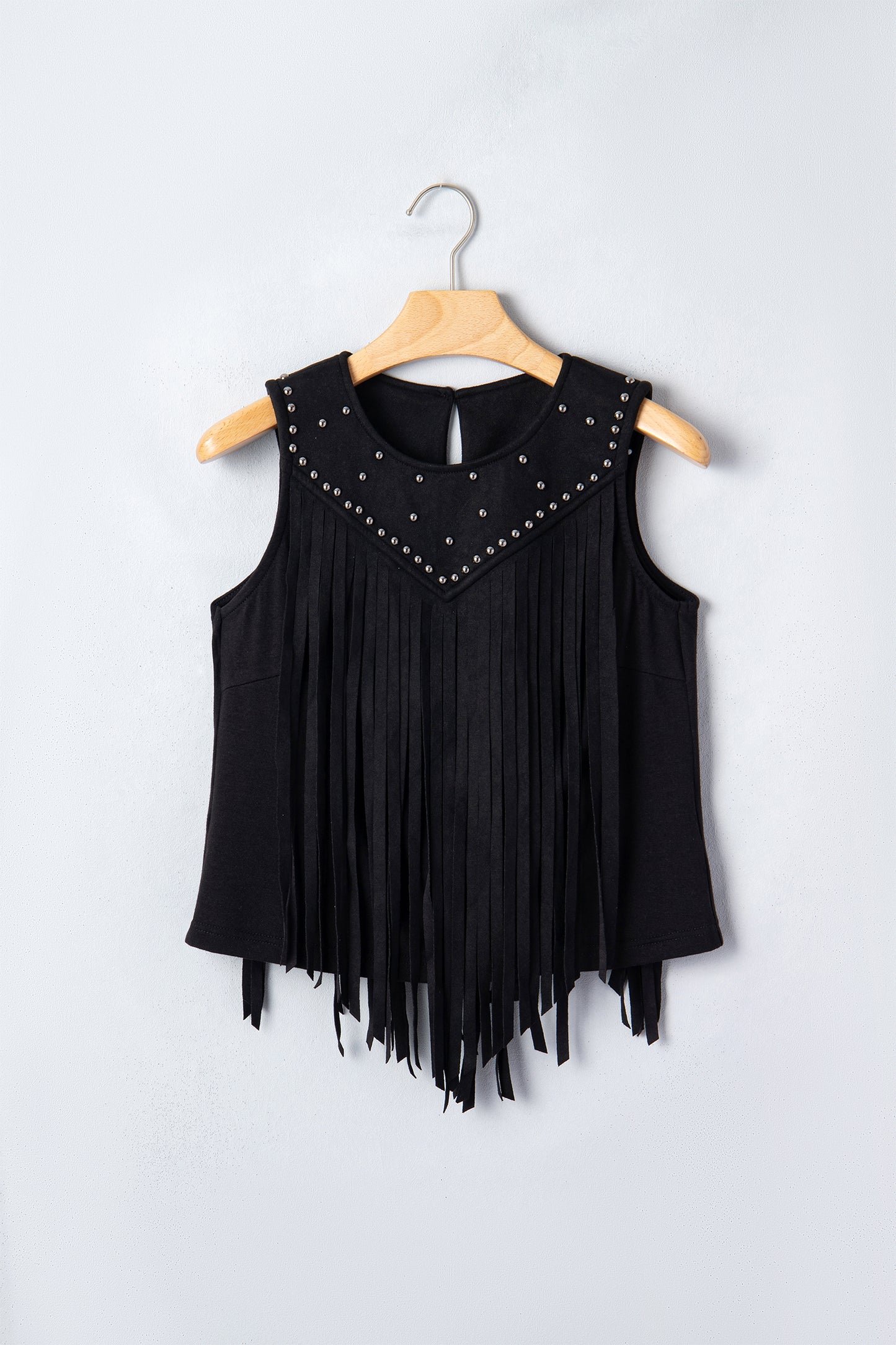 Western Fringe Rivet Panel Sleeveless Top