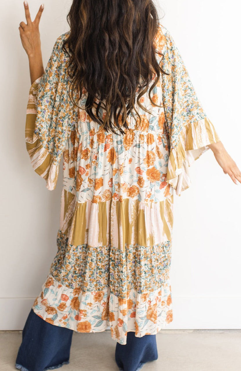 Multicolor Floral Tiered Kimono