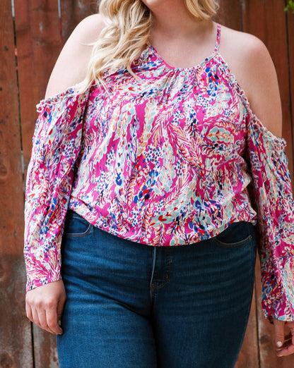 Floral Cold Shoulder Top Plus Size