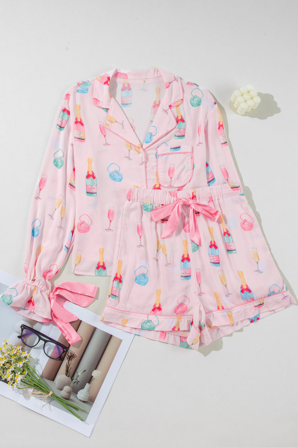 Valentine Wine Glass Bow Tie Pajama Set