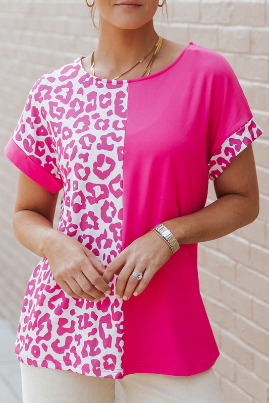 Leopard Colorblock Short Sleeve Top